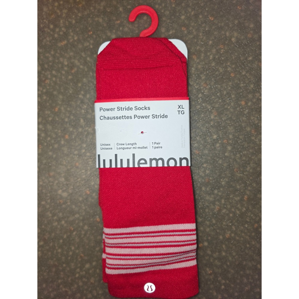 Lululemon Power Stride Crew Socks Oxford Red Striped Unisex XL NEW